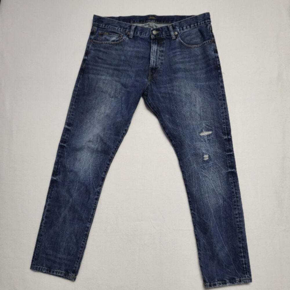 Polo Ralph Lauren Mens Jeans 36x32 The Sullivan Slim Distressed Dark Wash Denim